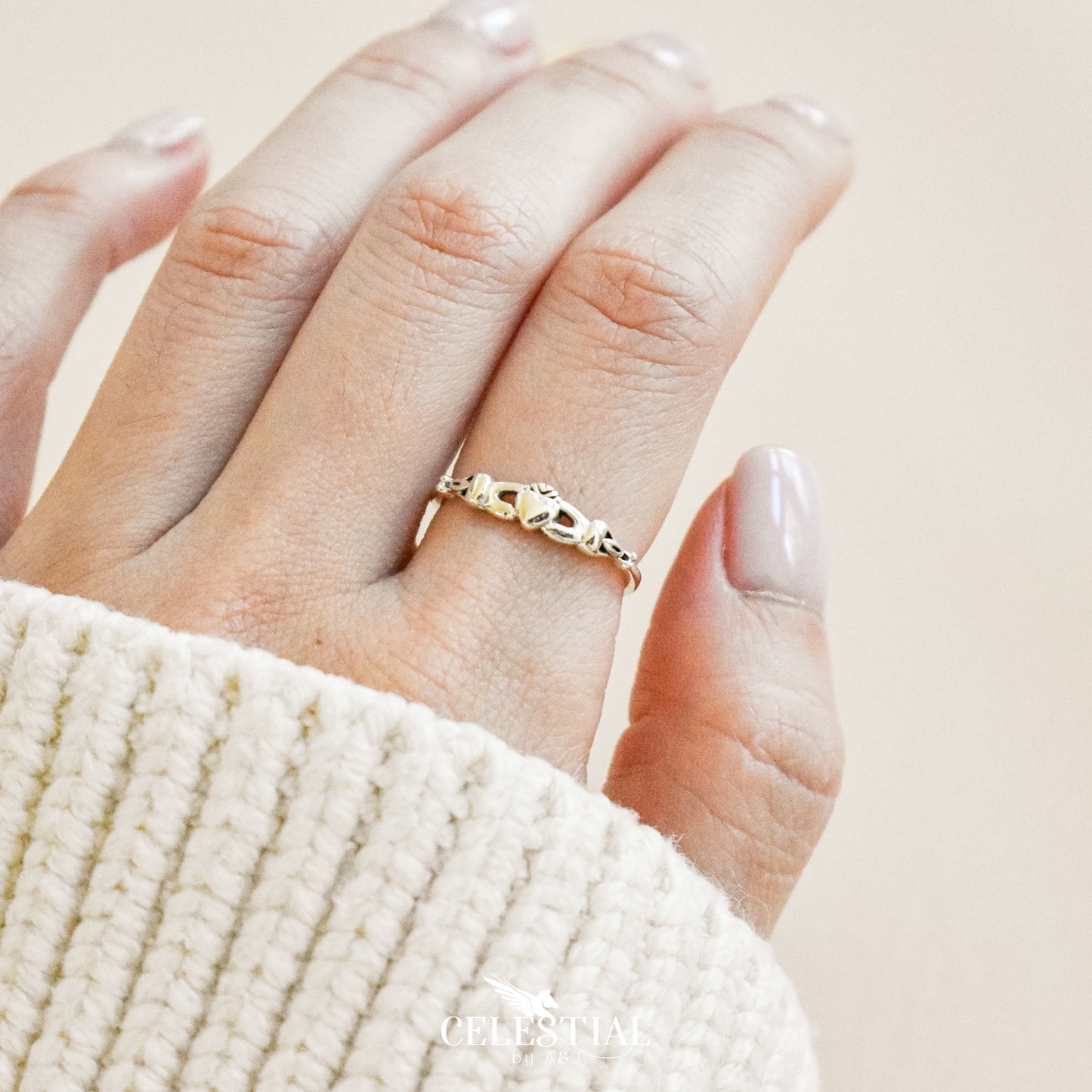 thin claddagh ring promise ring in sterling silver