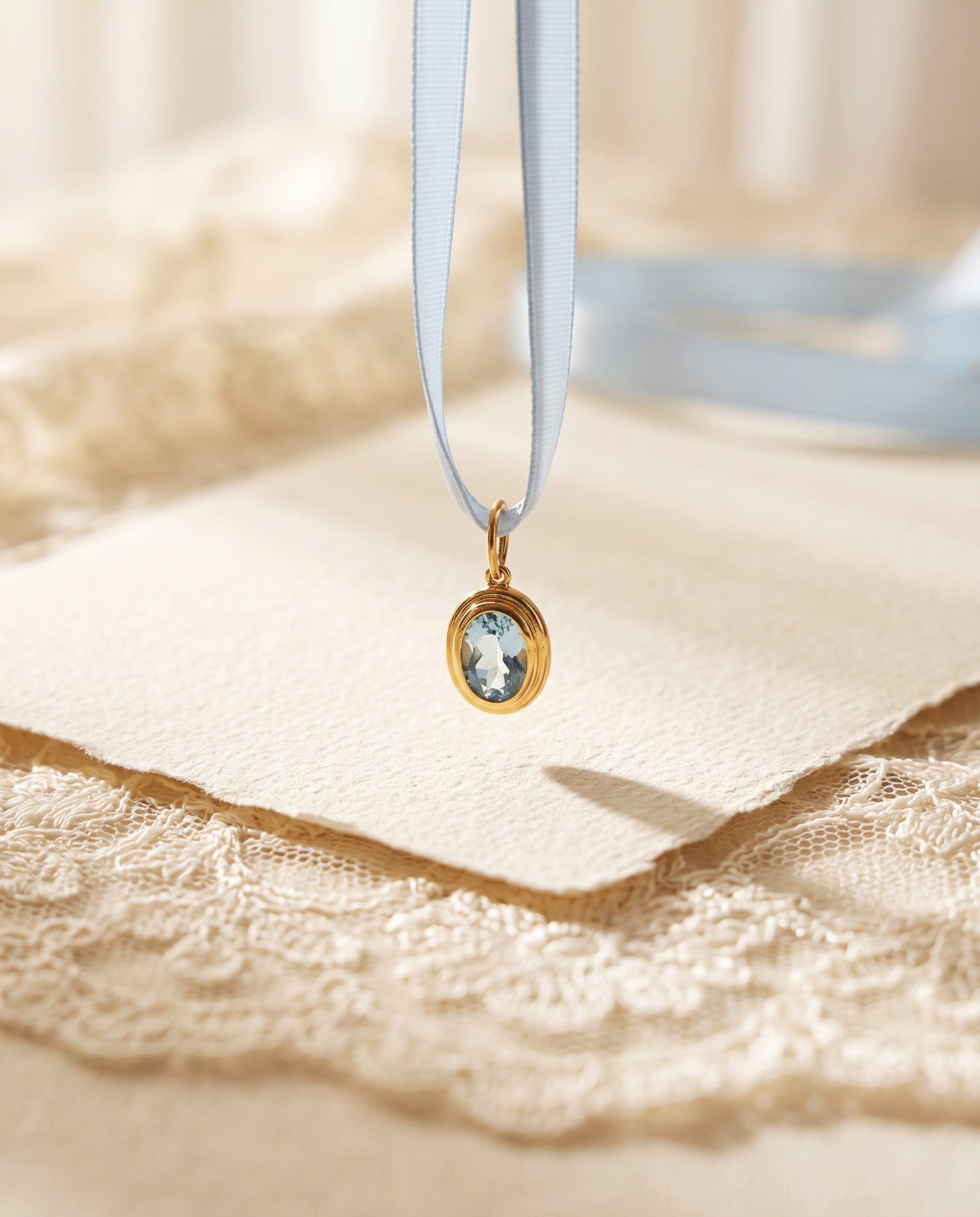 Aquamarine Something Blue Charm with Blue Ribbon