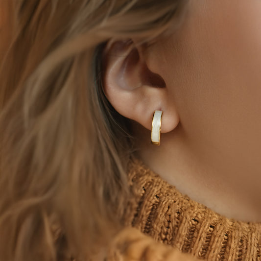 Sterling Silver 18K Gold Vermeil Mother of Pearl Hoops