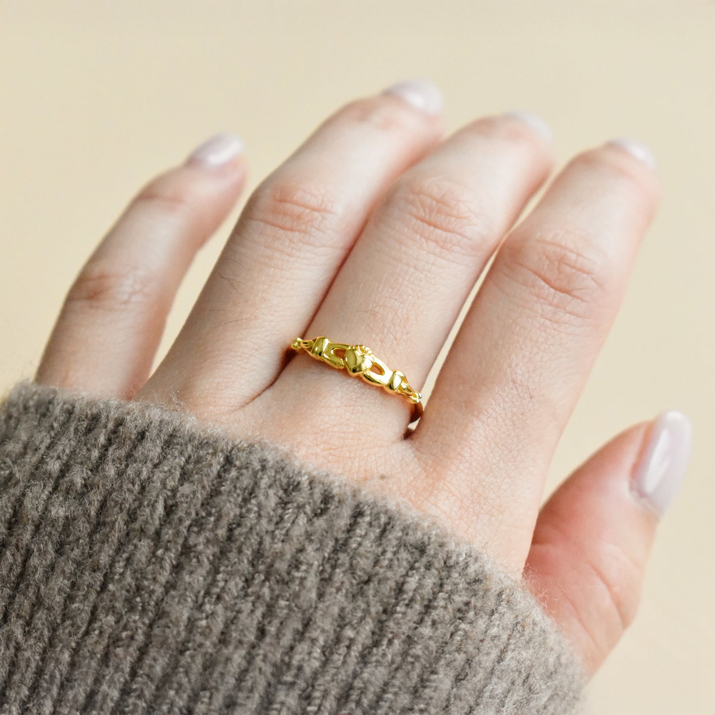 thin claddagh ring promise ring in 18k gold
