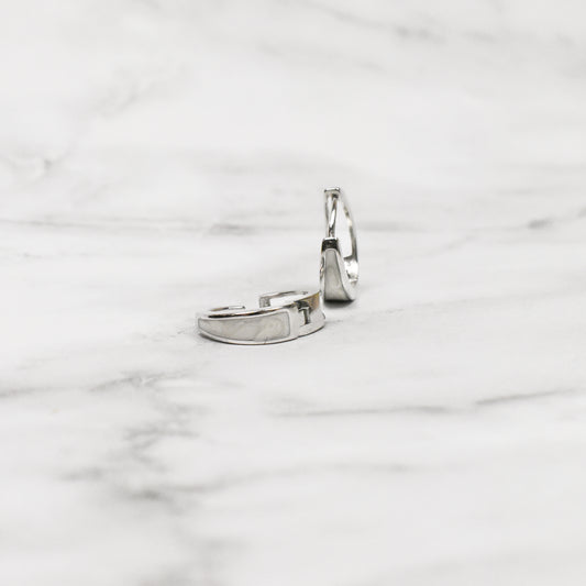 Silver Pearl Inlay Tapered Hoops