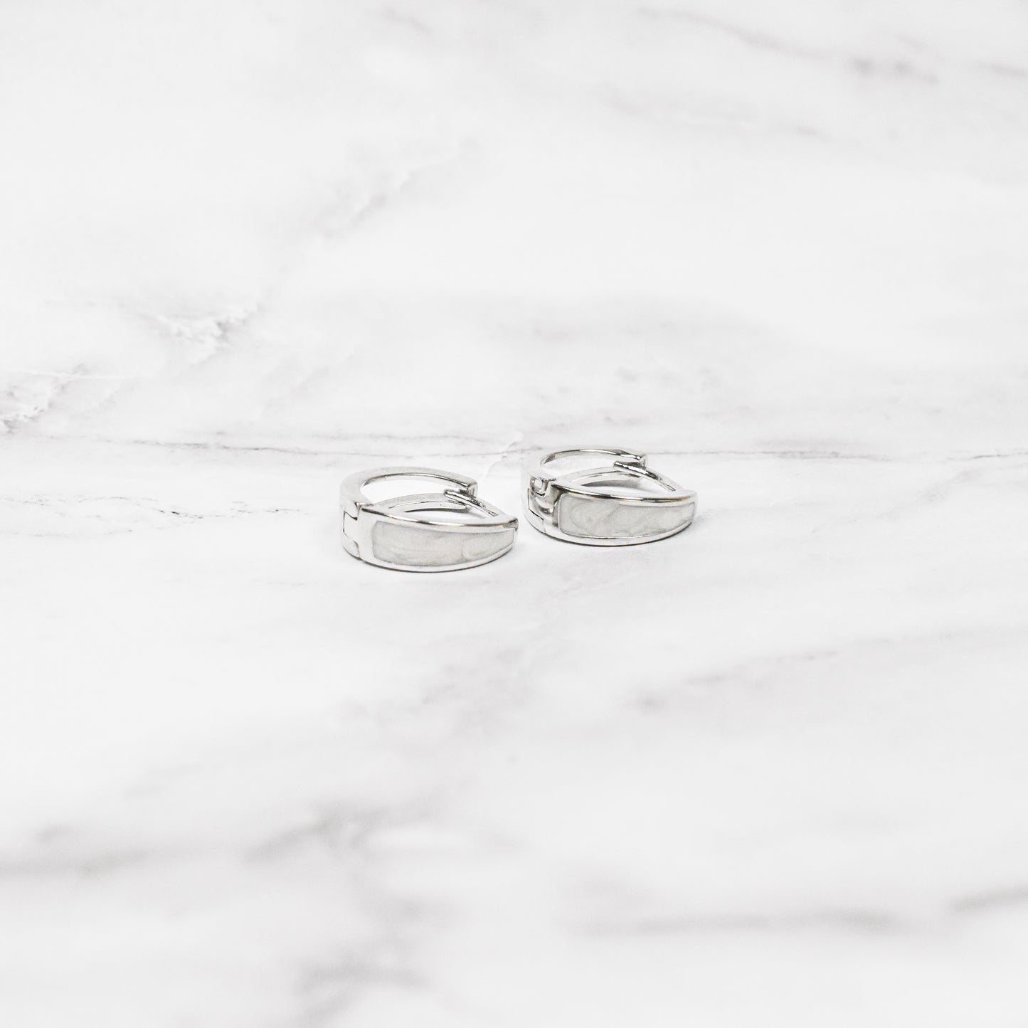 Silver Pearl Inlay Tapered Hoops