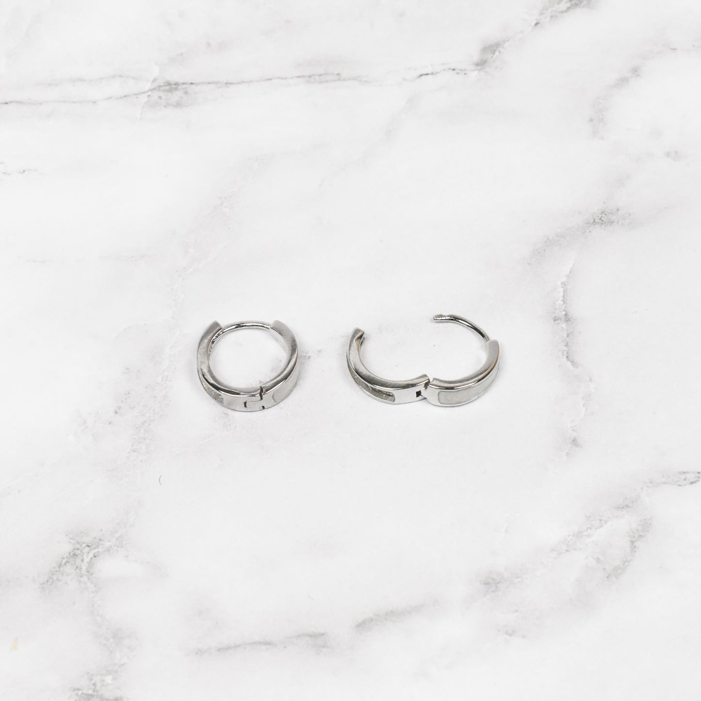 Silver Pearl Inlay Tapered Hoops