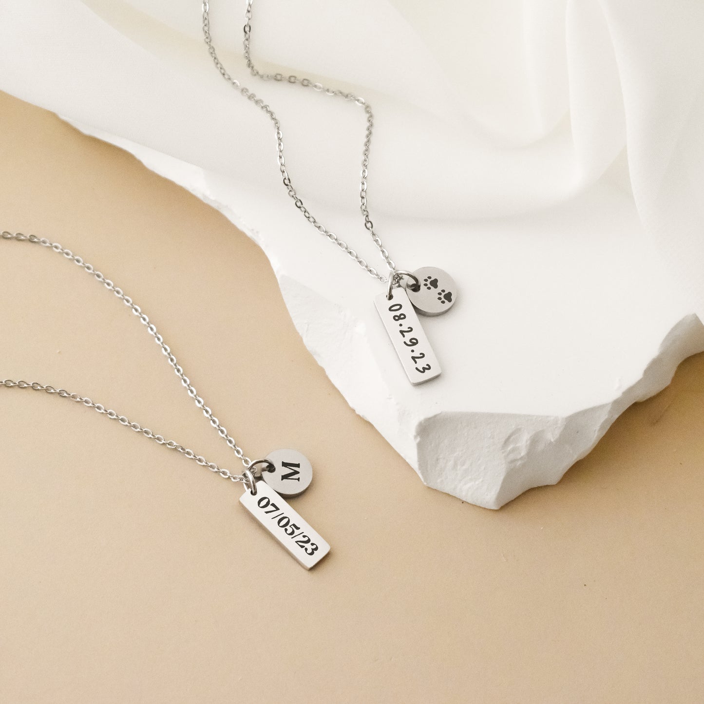 Dainty Custom Text Tag Necklace + Disc Charm