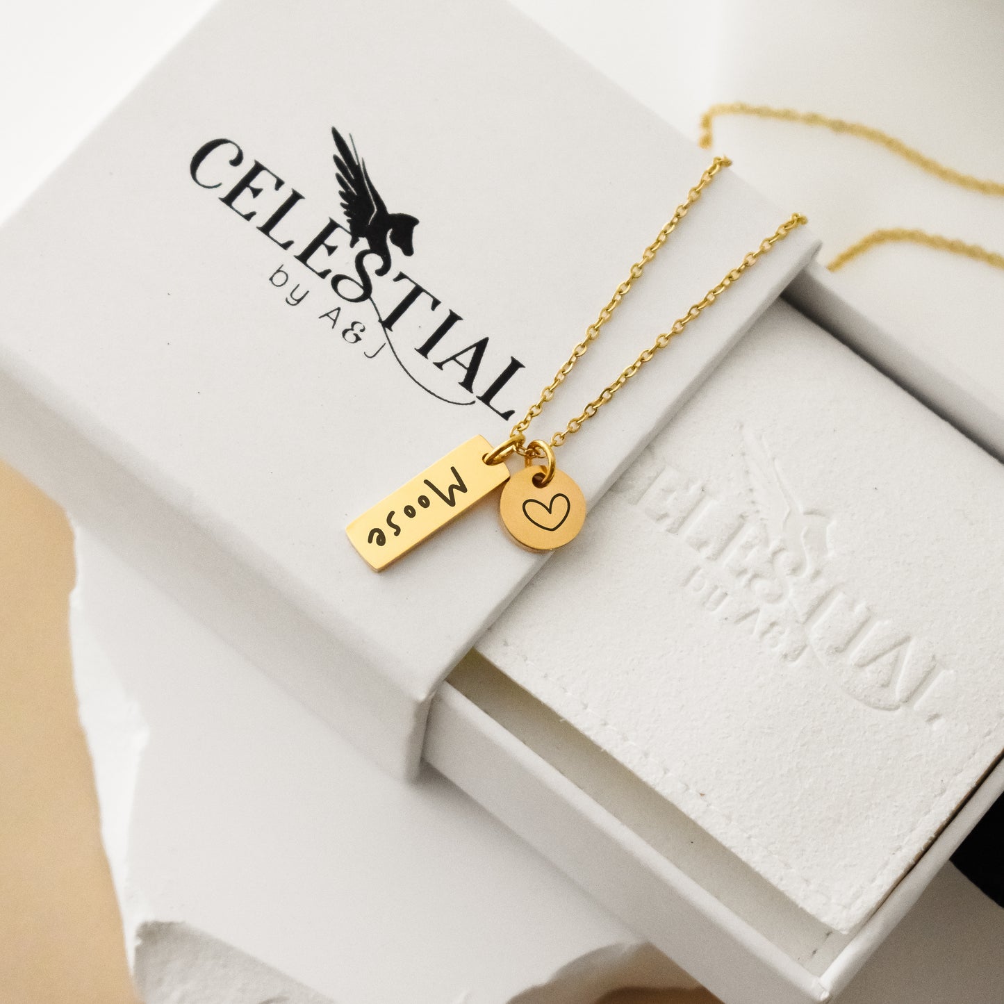 Dainty Custom Text Tag Necklace + Disc Charm