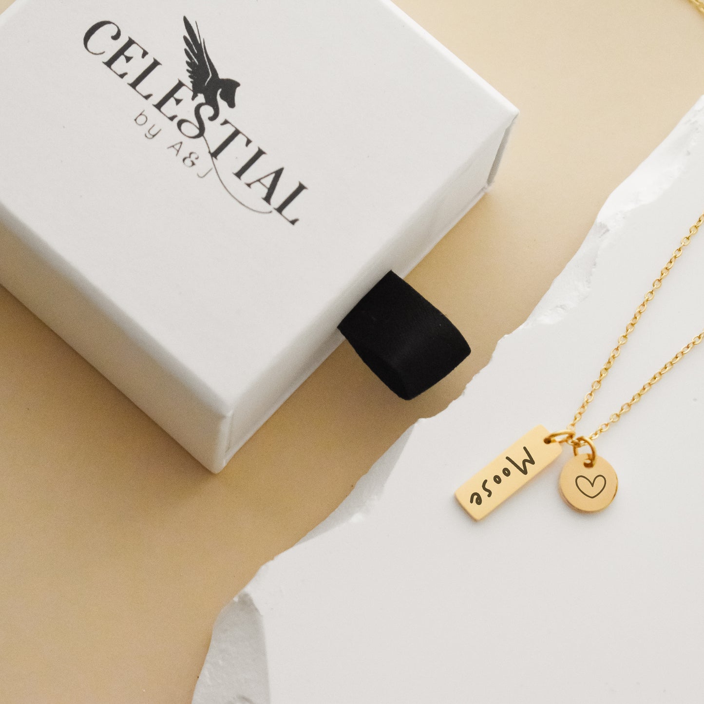 Dainty Custom Text Tag Necklace + Disc Charm