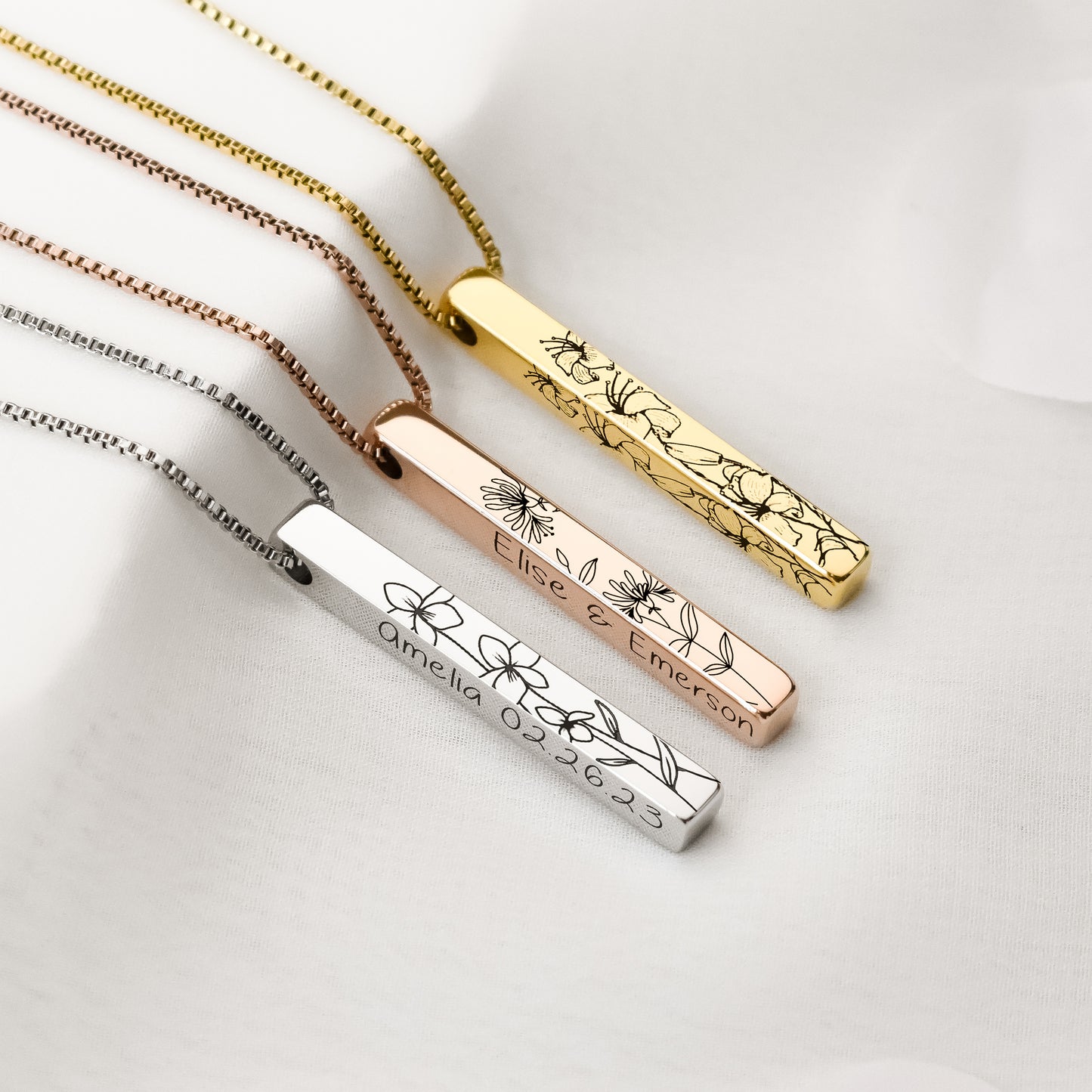 Birth Flower Pillar Bar Necklace