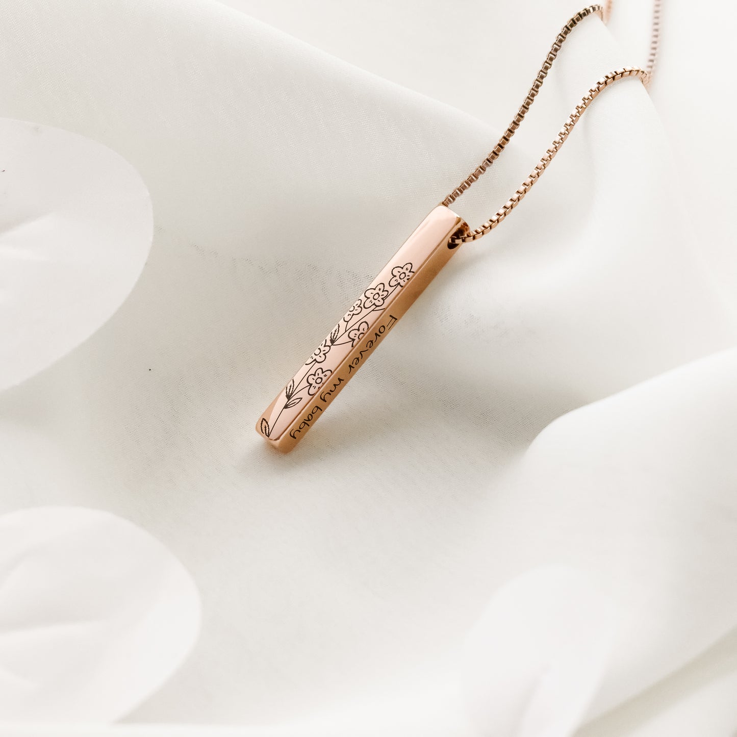 Birth Flower Pillar Bar Necklace