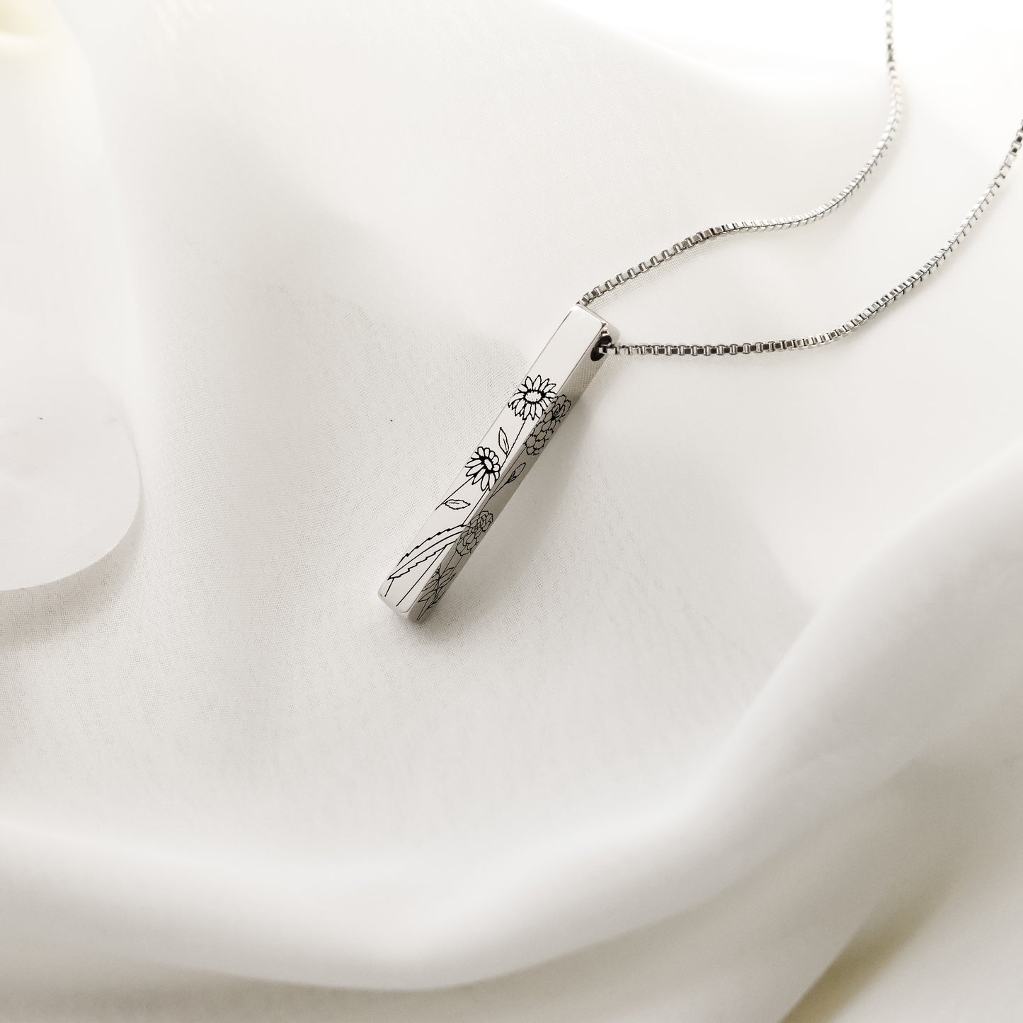 Birth Flower Pillar Bar Necklace
