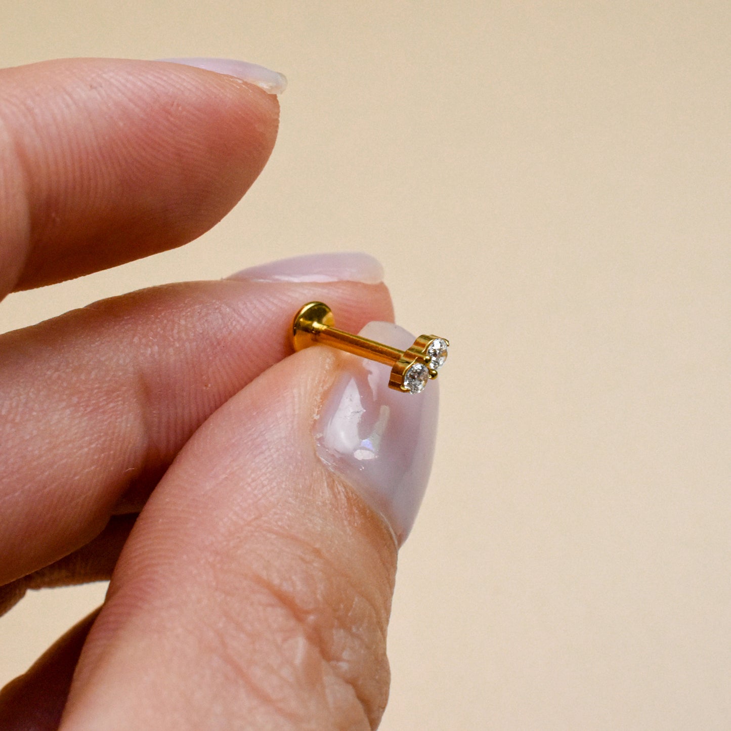 Double Stud CZ Internally Threaded Titanium Flat Back