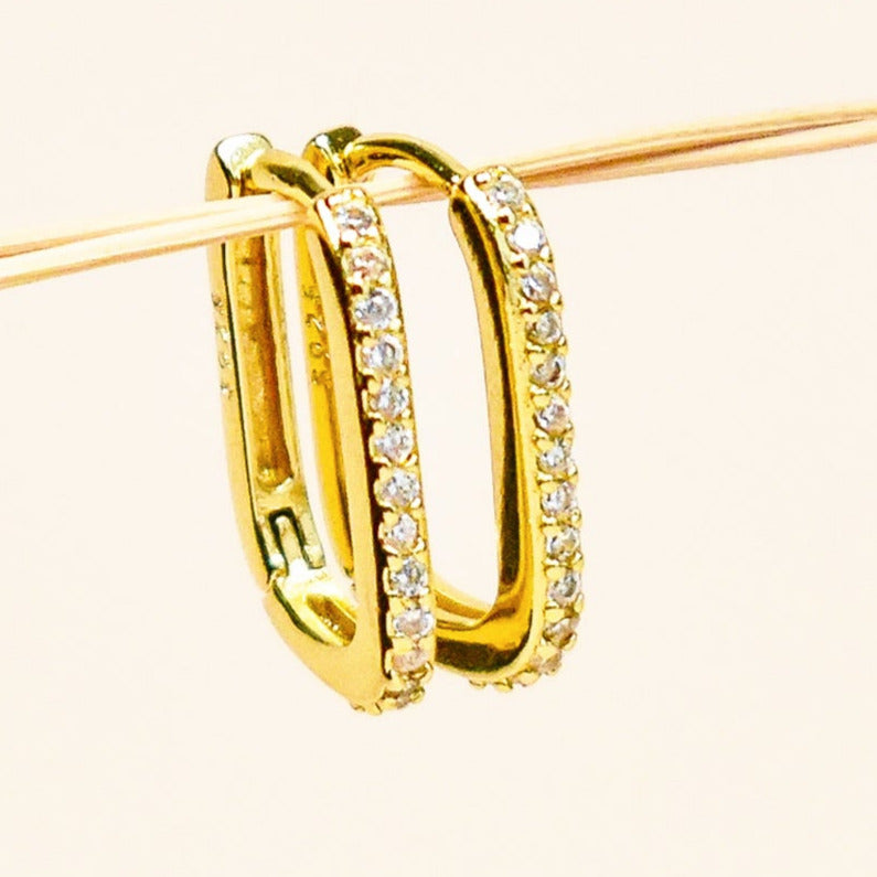 Rectangle Pave Hoop Earrings