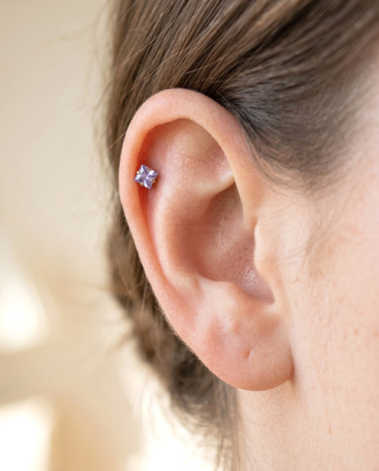 3mm Amethyst Princess Cut Threadless Labret