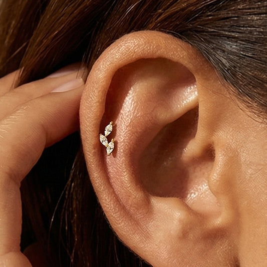 Tri-Leaf CZ Titanium Flatback Stud