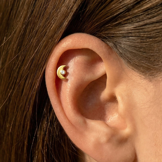 Cresent Moon CZ Titanium Flat Back Stud