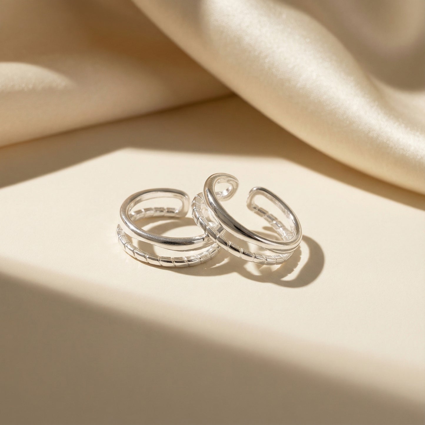 Double Band Silver Open Ring