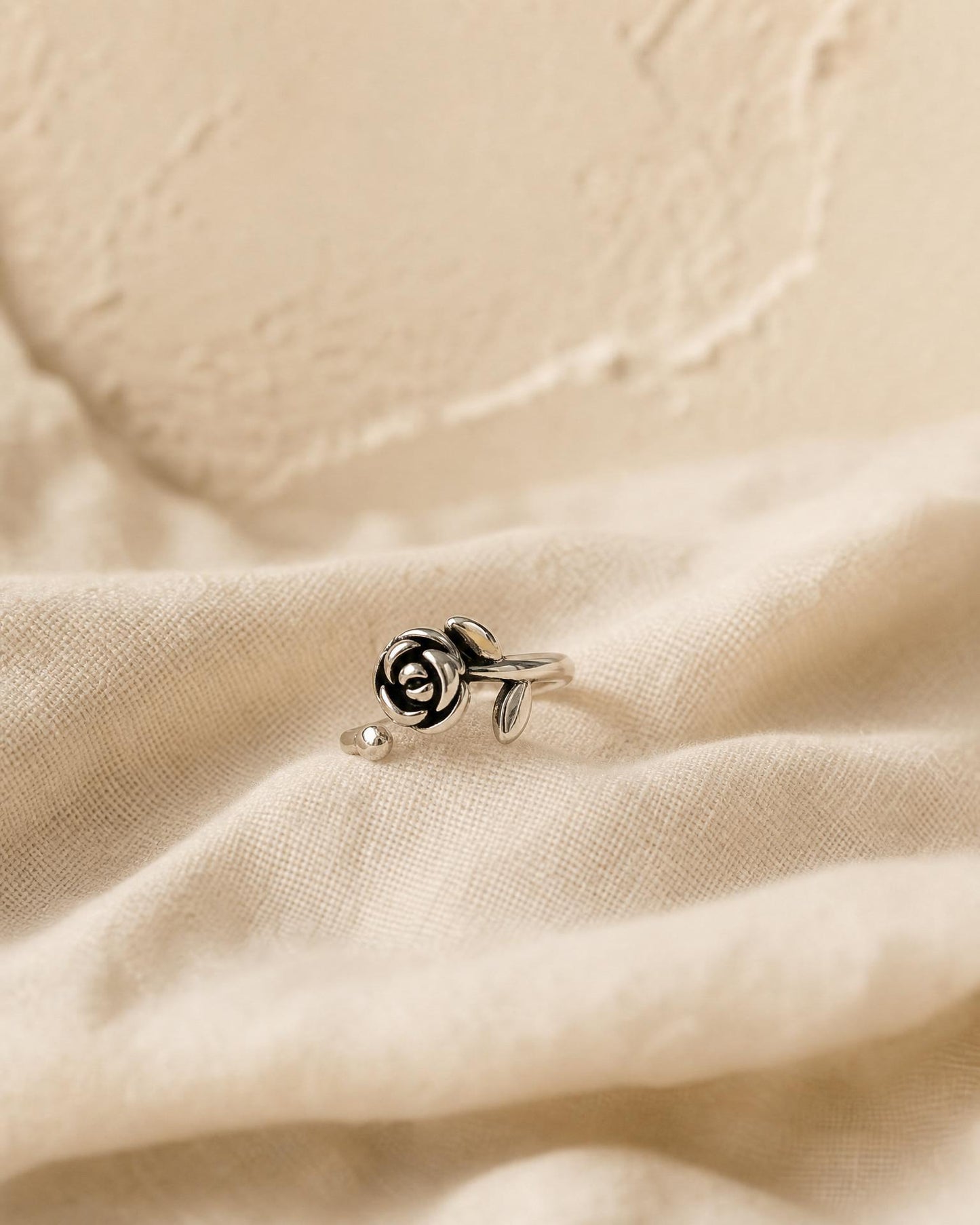Vintage Rose Adjustable Bypass Ring in Silver