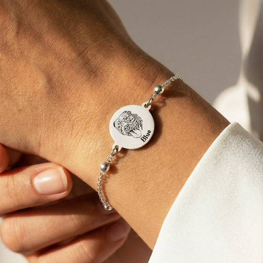 Pet Portrait With Name Bead Chain Bracelet