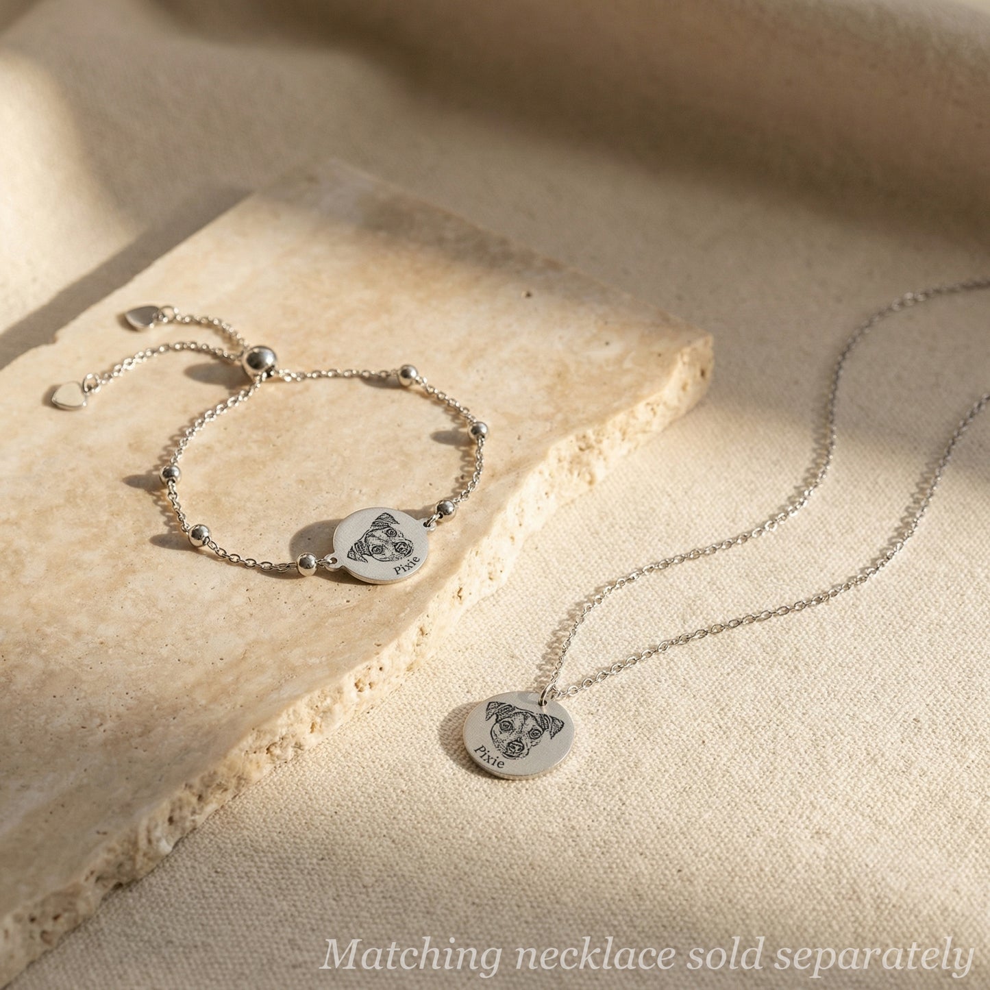 Pet Portrait With Name Bead Chain Bracelet