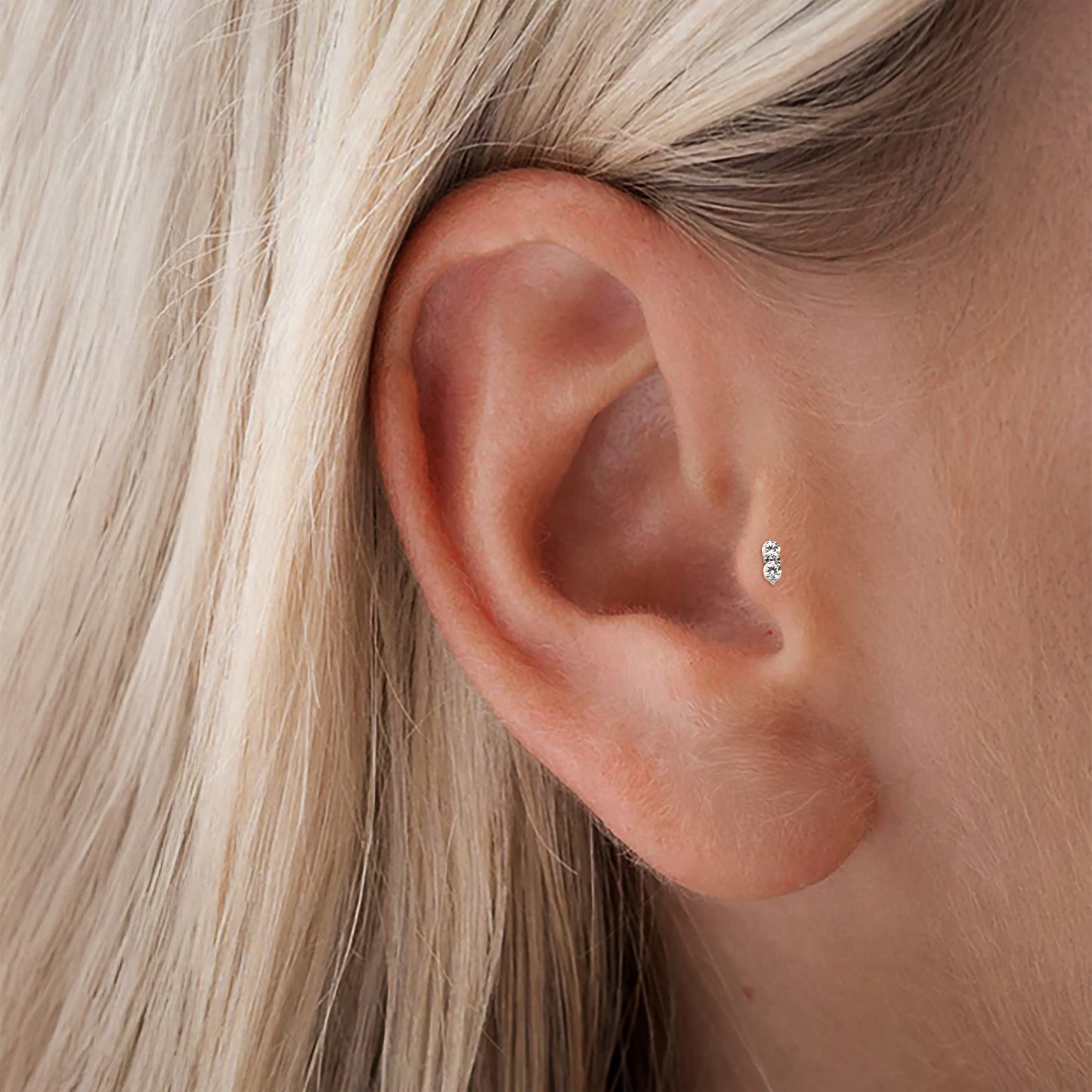 Double Stud CZ Internally Threaded Titanium Flat Back