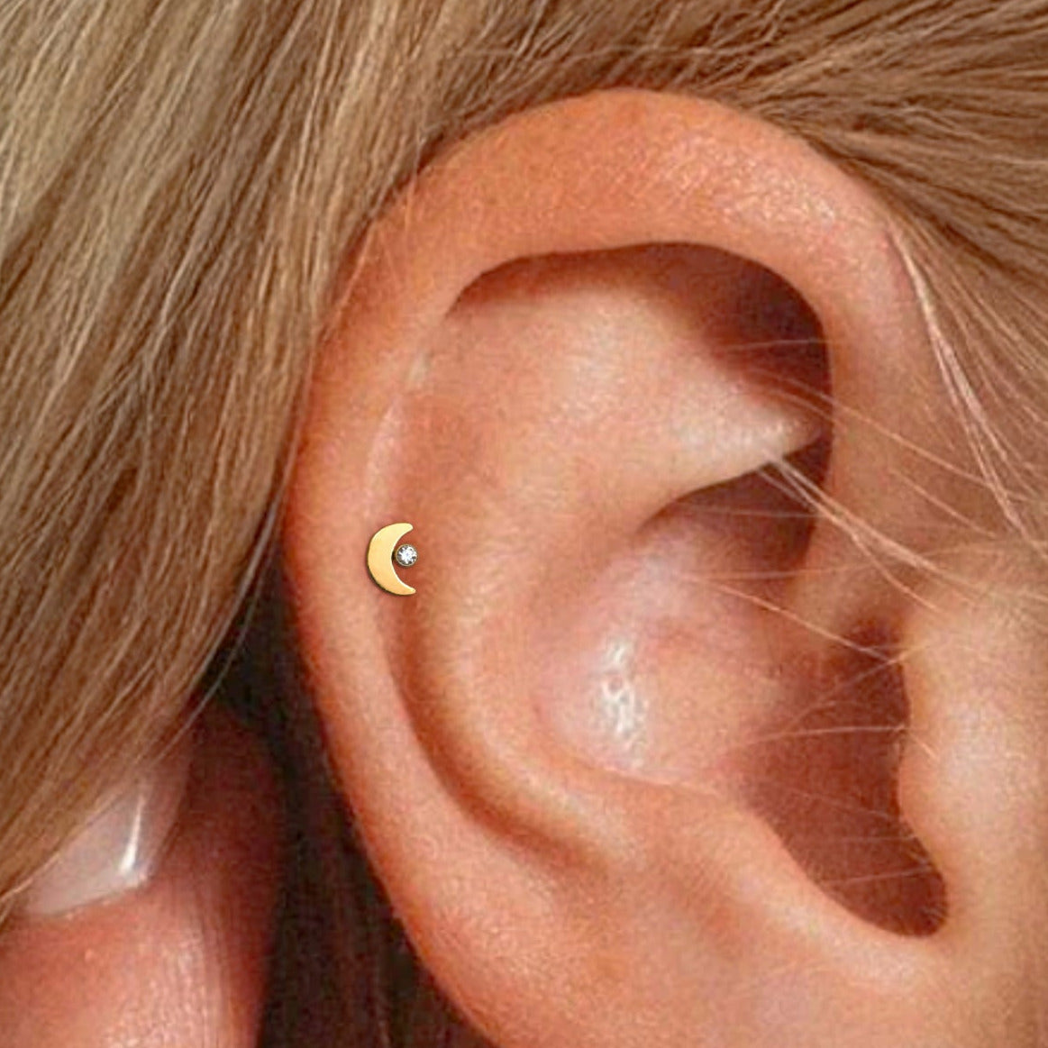 Moon and Star Threadless Titanium Flat Back