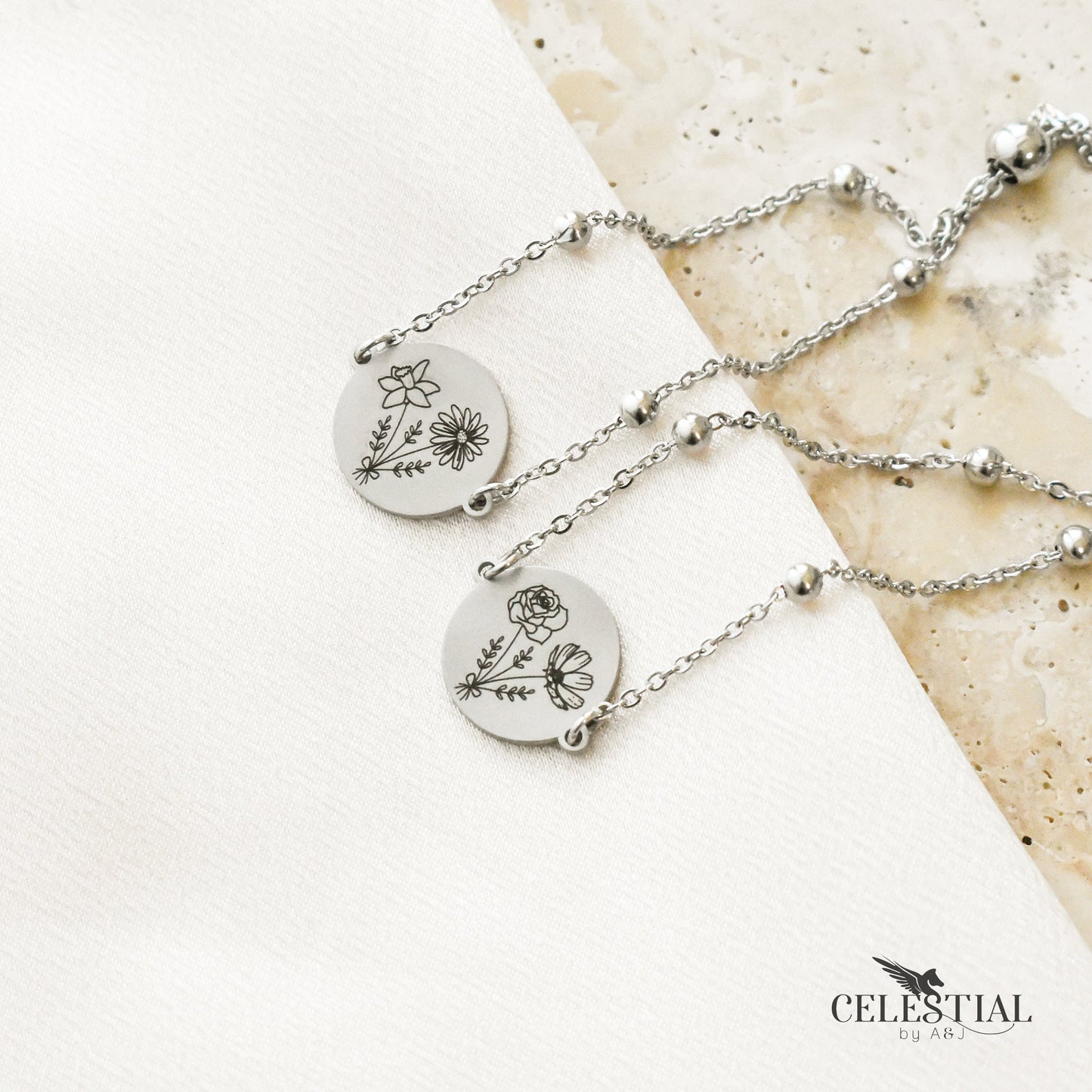 Combined Birth Flower Bouquet Bead Chain Bracelet