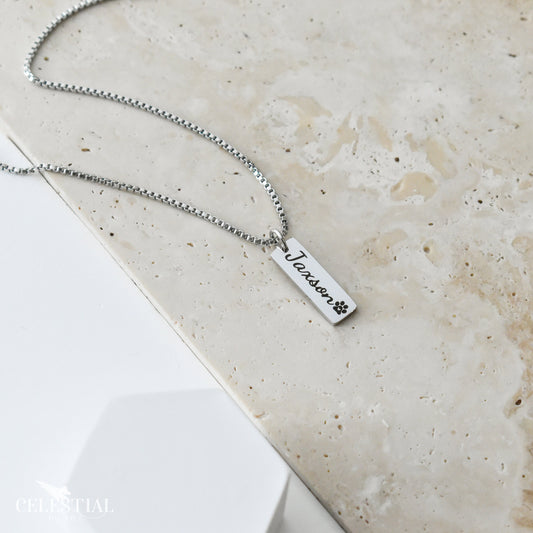 Pet Name Dainty Tag Necklace with Box Chain