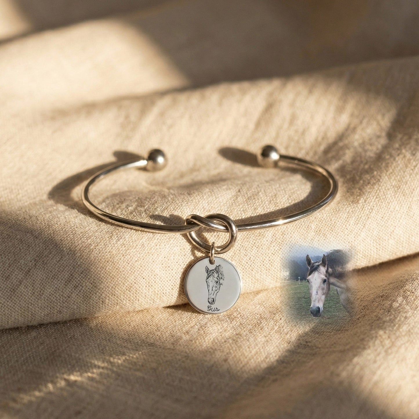Pet Portrait Engraved Knot Bracelet