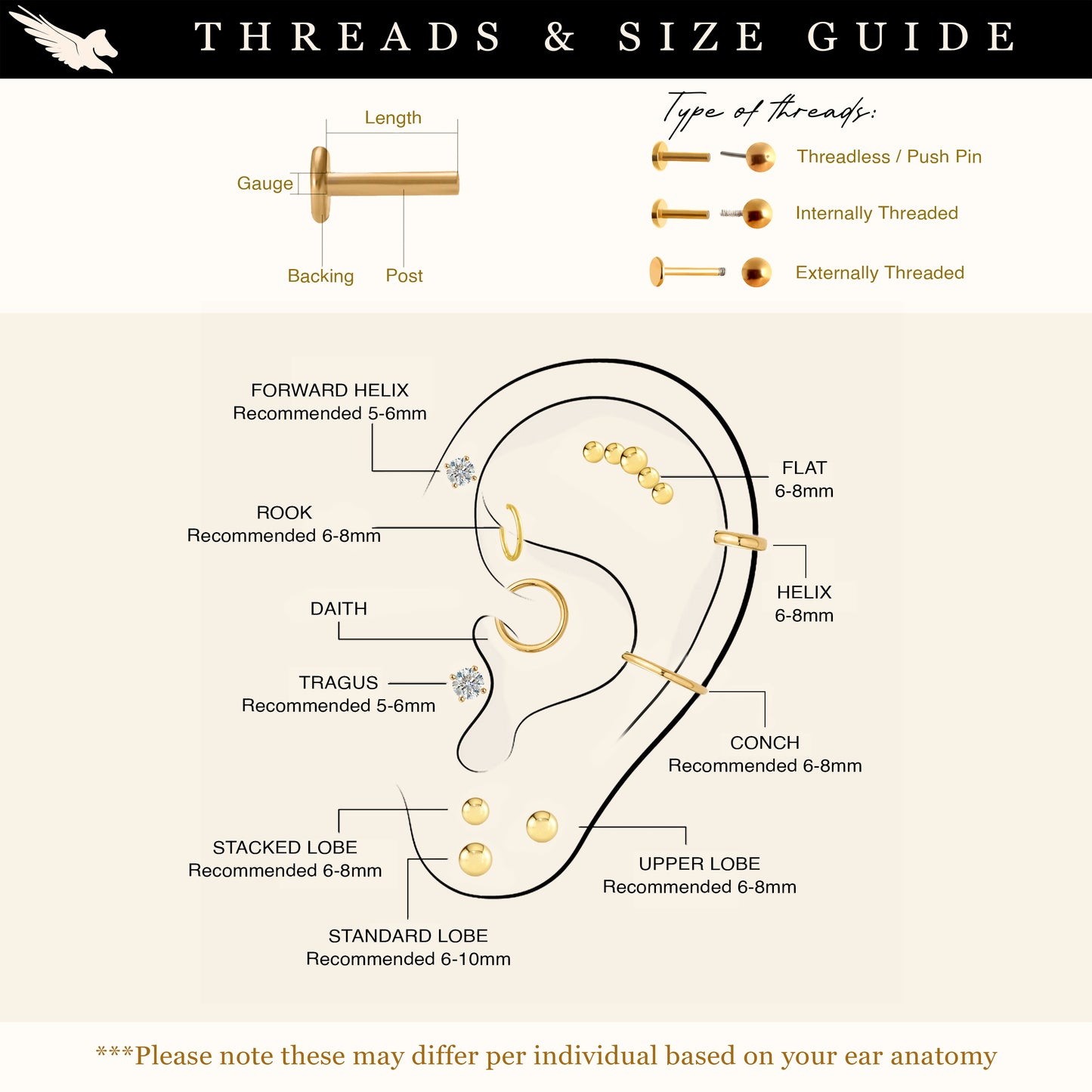 Tiny Snake Internally Threaded Stud