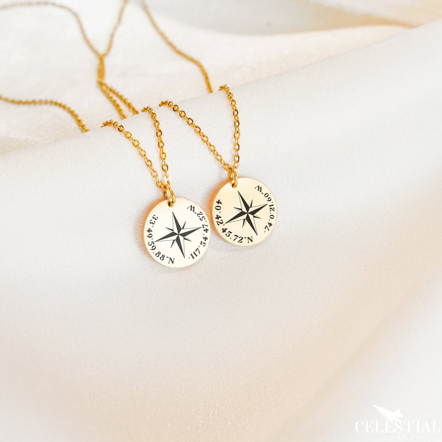 Coordinate Compass Disc Necklace