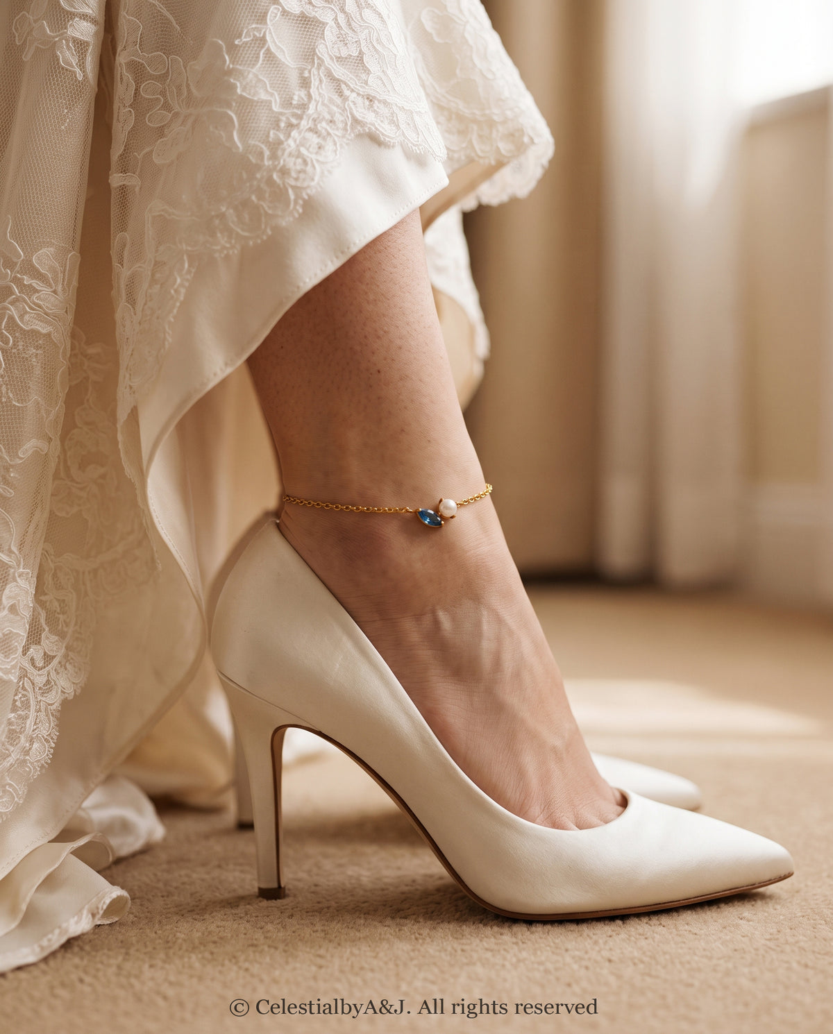 Pearl & Blue Marquise Crystal Anklet