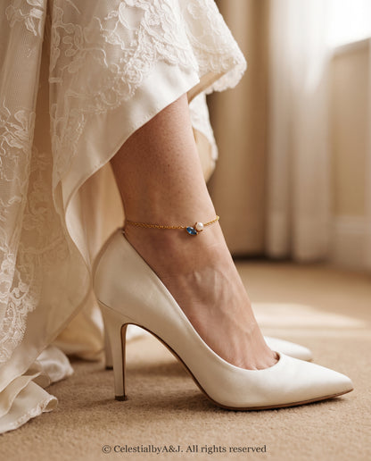 Pearl & Blue Marquise Crystal Anklet