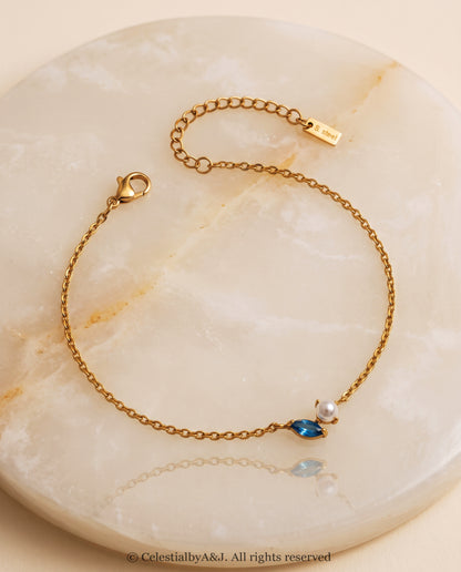 Pearl & Blue Marquise Crystal Anklet
