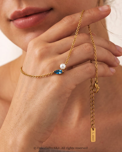 Pearl & Blue Marquise Crystal Anklet