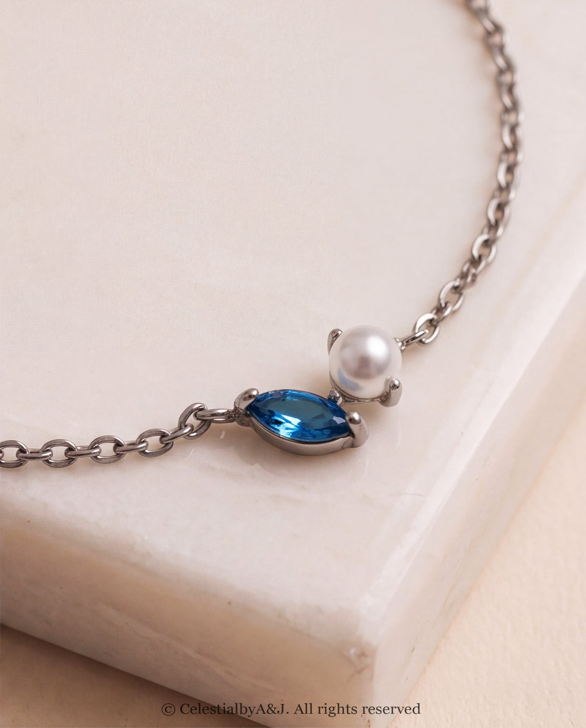 Pearl & Blue Marquise Crystal Anklet