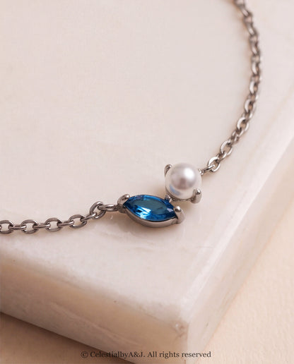 Pearl & Blue Marquise Crystal Anklet