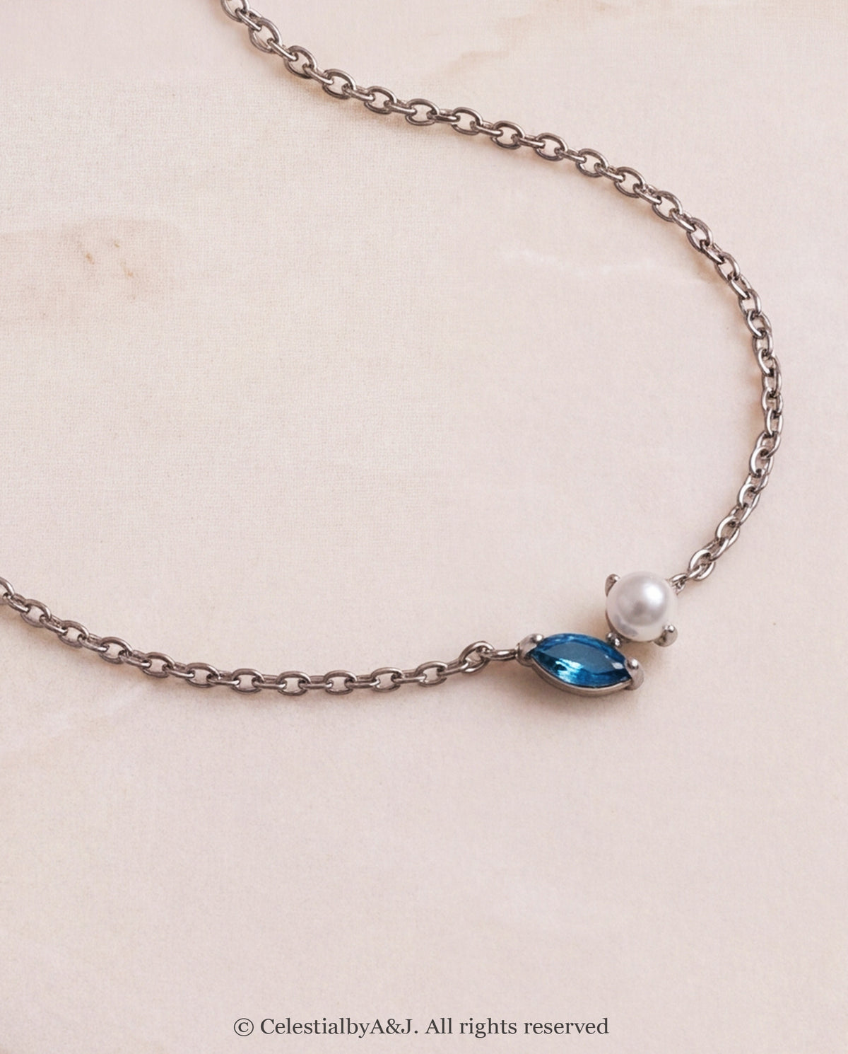 Pearl & Blue Marquise Crystal Anklet