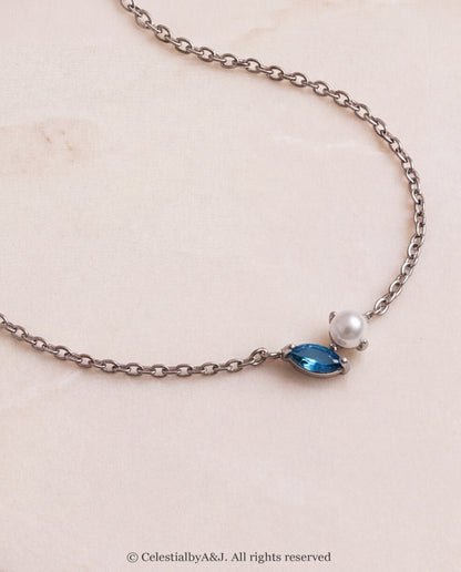 Pearl & Blue Marquise Crystal Anklet