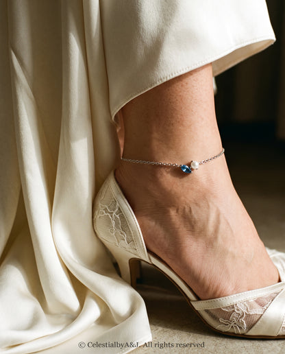 Pearl & Blue Marquise Crystal Anklet