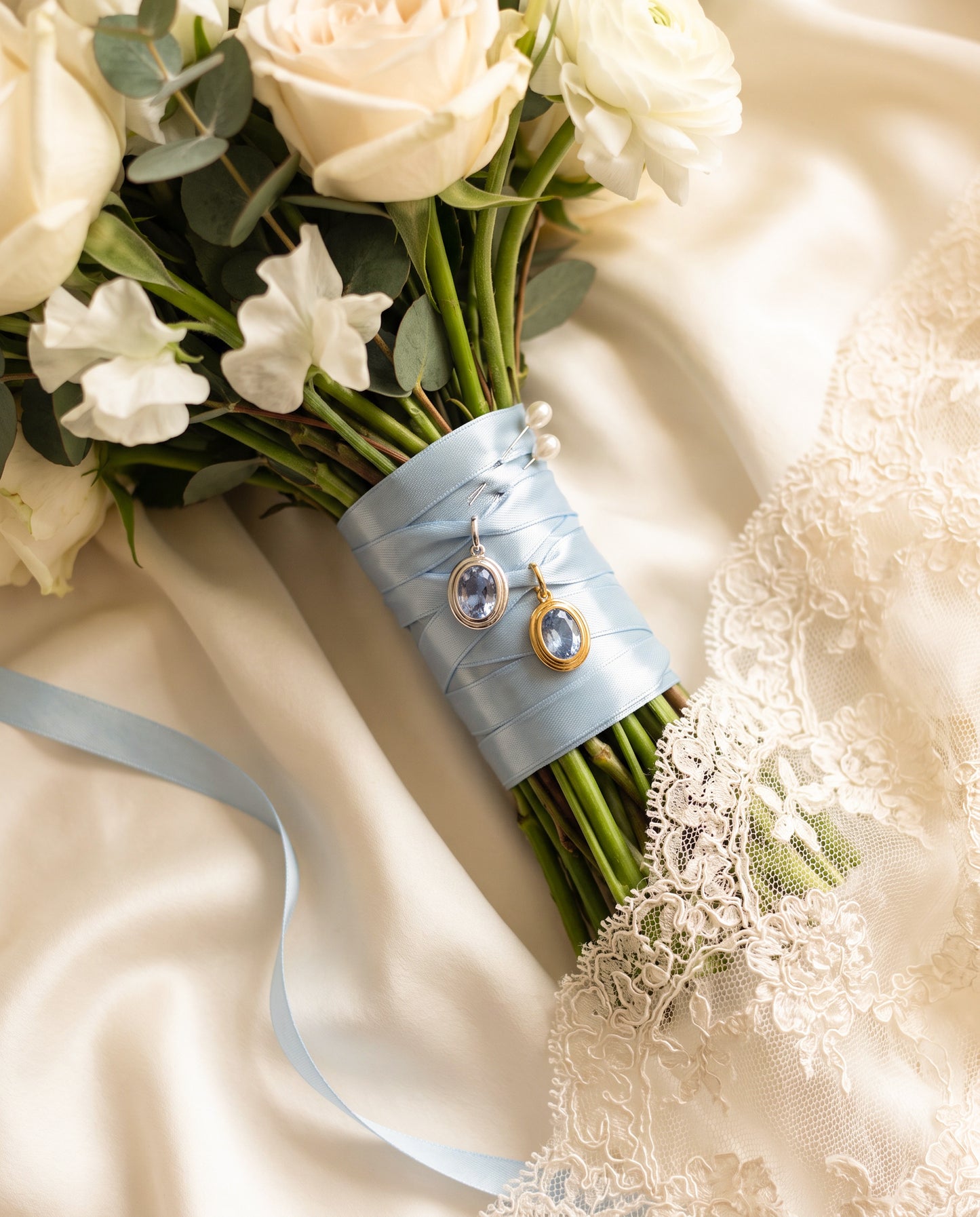 Aquamarine Something Blue Charm with Blue Ribbon