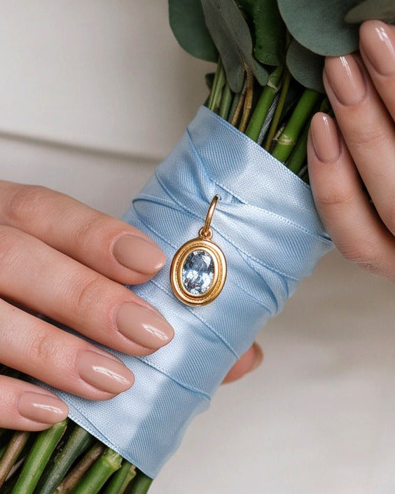 Aquamarine Something Blue Charm with Blue Ribbon