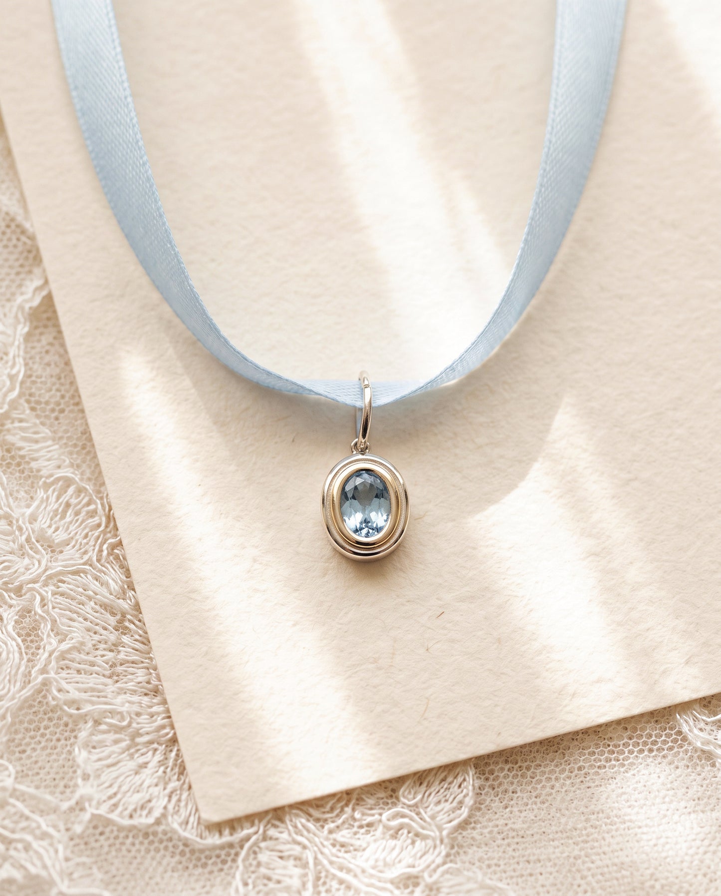 Aquamarine Something Blue Charm with Blue Ribbon
