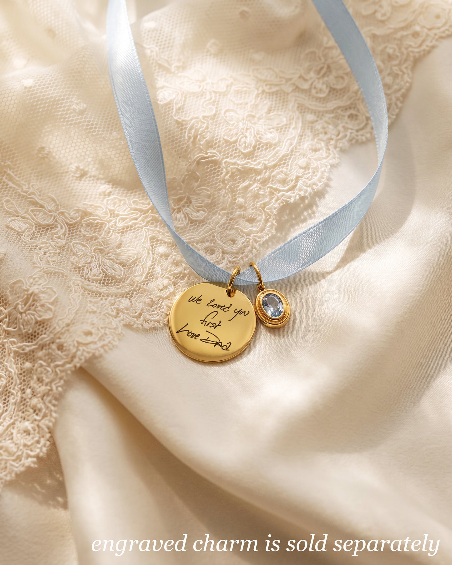 Aquamarine Something Blue Charm with Blue Ribbon