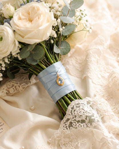 Aquamarine Something Blue Charm with Blue Ribbon