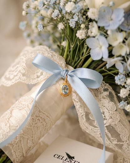 Aquamarine Something Blue Charm with Blue Ribbon
