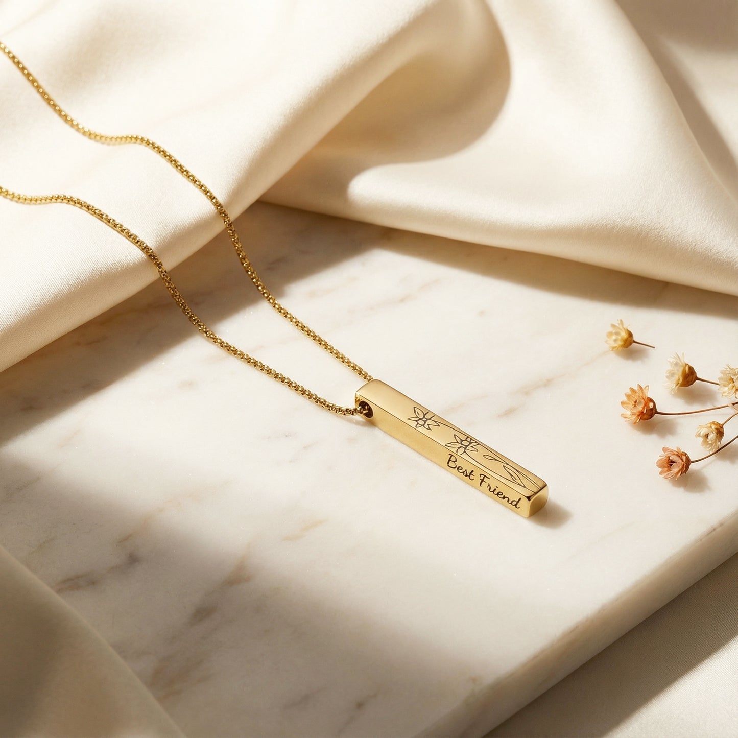 Personalized Birth Month Flower Bar Necklace