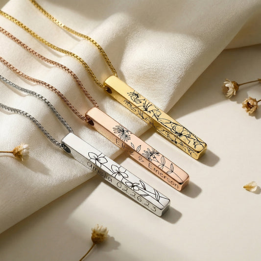 Personalized Birth Month Flower Bar Necklace
