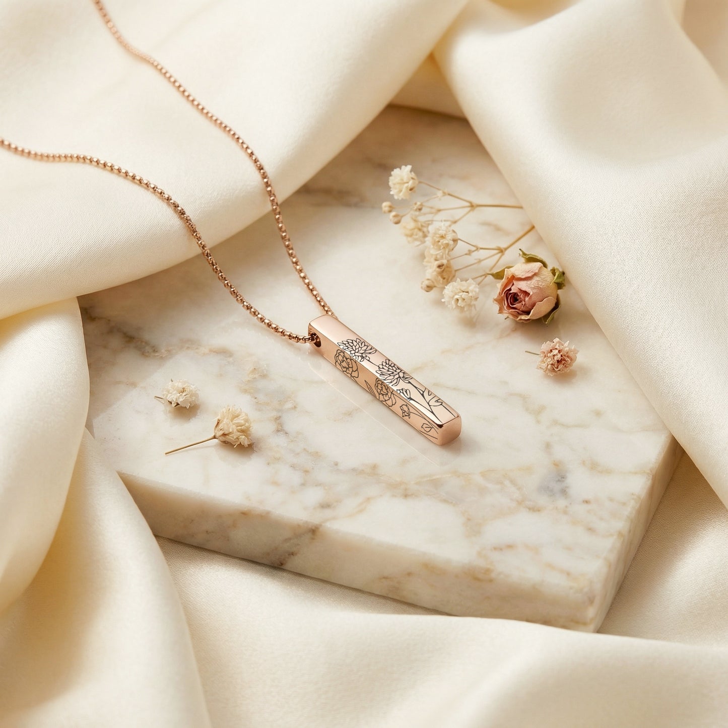 Personalized Birth Month Flower Bar Necklace