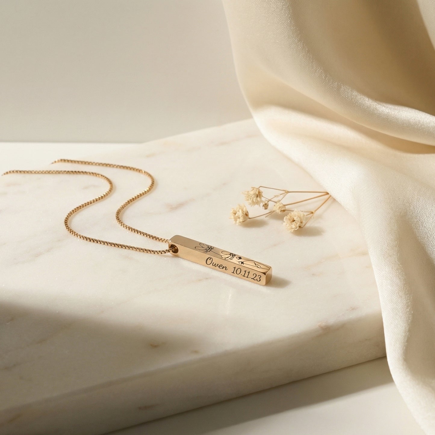 Personalized Birth Month Flower Bar Necklace