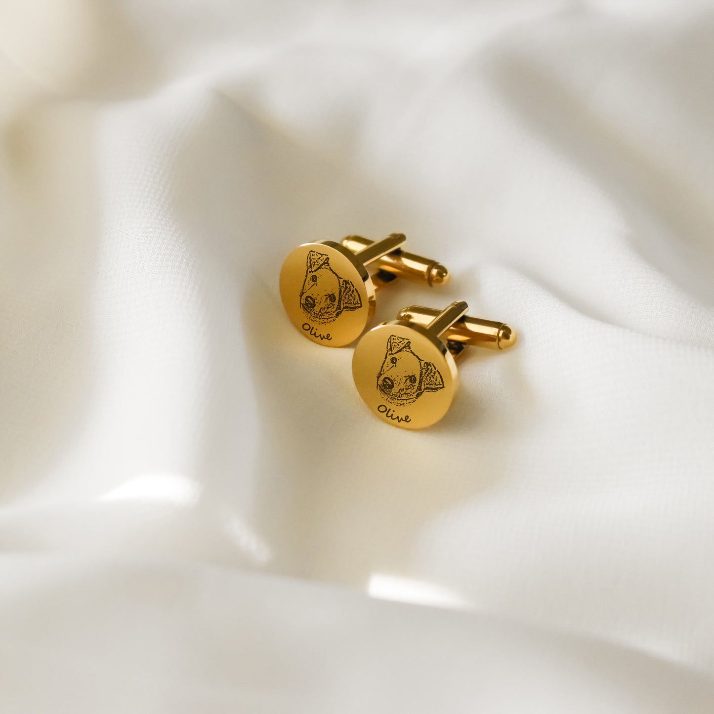 stainless steel pet portrait cuff links in gold