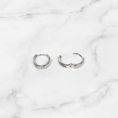 Silver Pearl Inlay Tapered Hoops